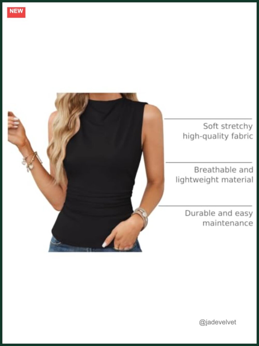 Sleeveless Mock Neck Tank Top Women's Slim Fit Ruching Blouse - Picture 3 of 6
